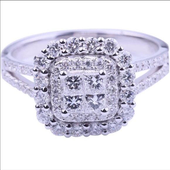 NEW💎925 Sterling Silver Diamond Halo Square Ring - Picture 8 of 8